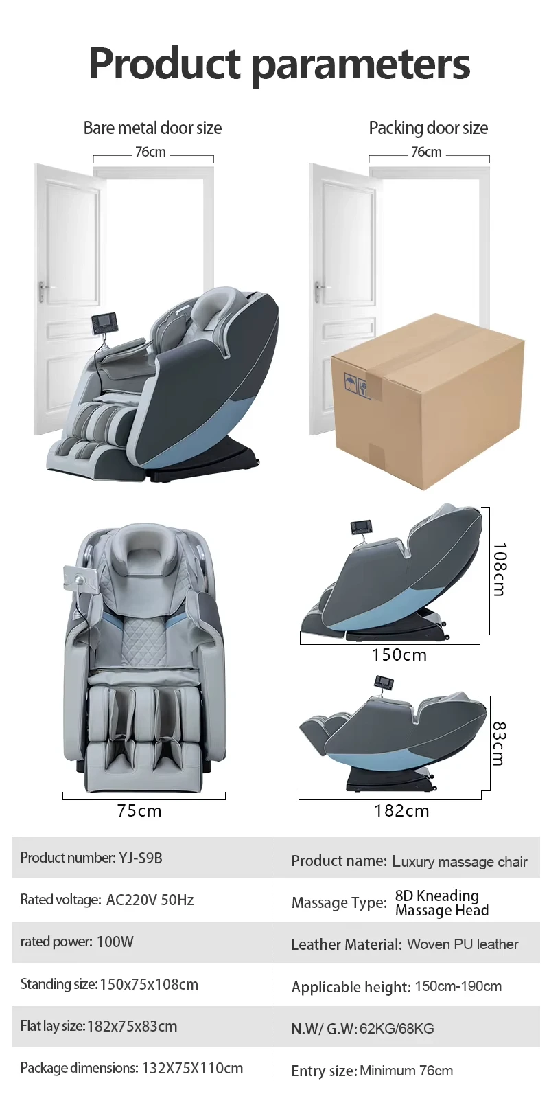 Luxury Smart Massage Chair Full Body Leather Recliner 8D 3D Zero Gravity Shiatsu Electric for Leg Neck Foot