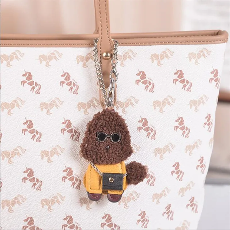 Cute Dog PU Leather Keychain Fashion Women Handbag PU Leather Poodle Keychain Pendant Bag  Men\'s Car Key Ring Key Chain Pendant