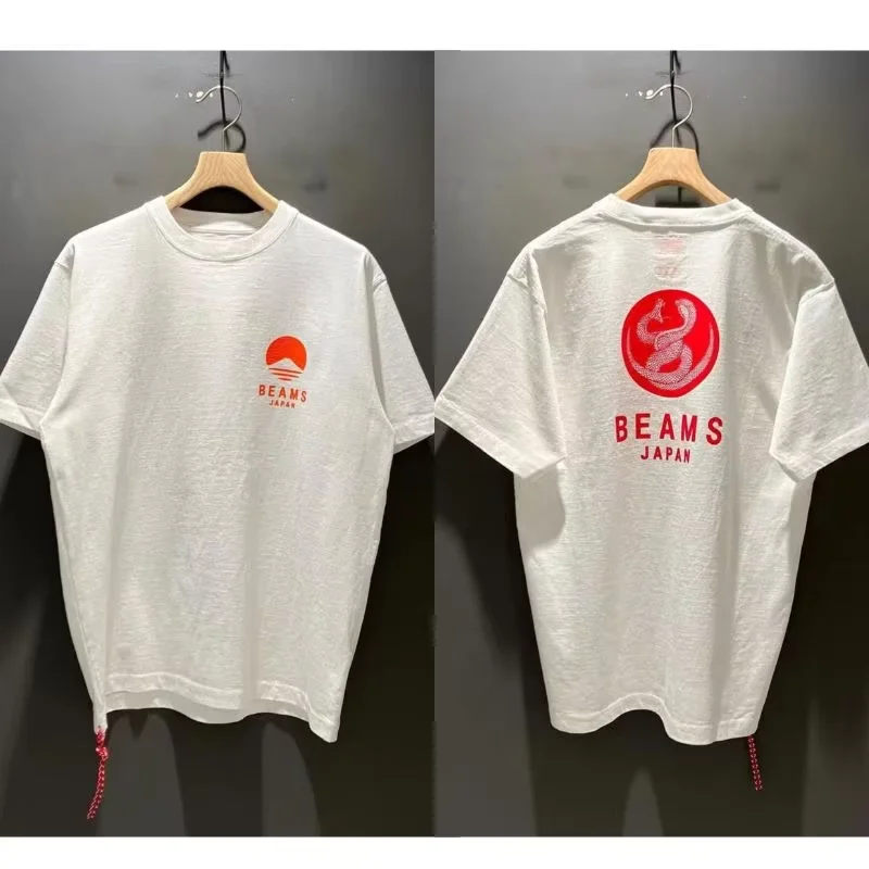 2026 Beams Japan Letter Logo Graphic Oversized T-shirt, Short Sleeve Streetwear Top, Trendy Couple Matching Casual Tee
