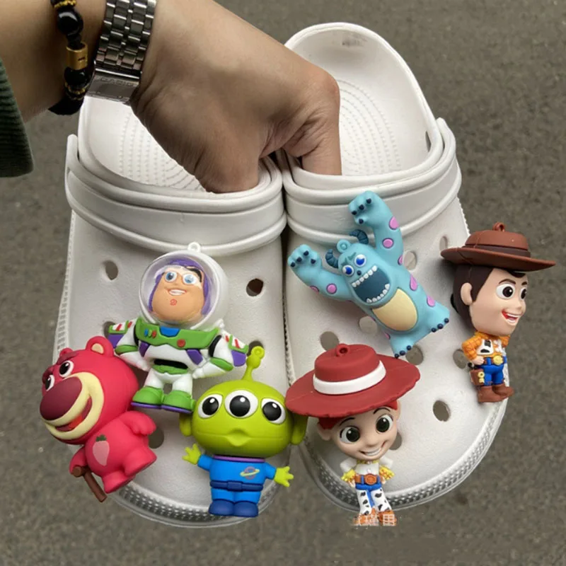 Classic MINISO Disney Toys Woody Shoe Charms For Clogs Sandals Slippers Shoe Accessories DIY Kids Sandals Party Favor Gift Idea