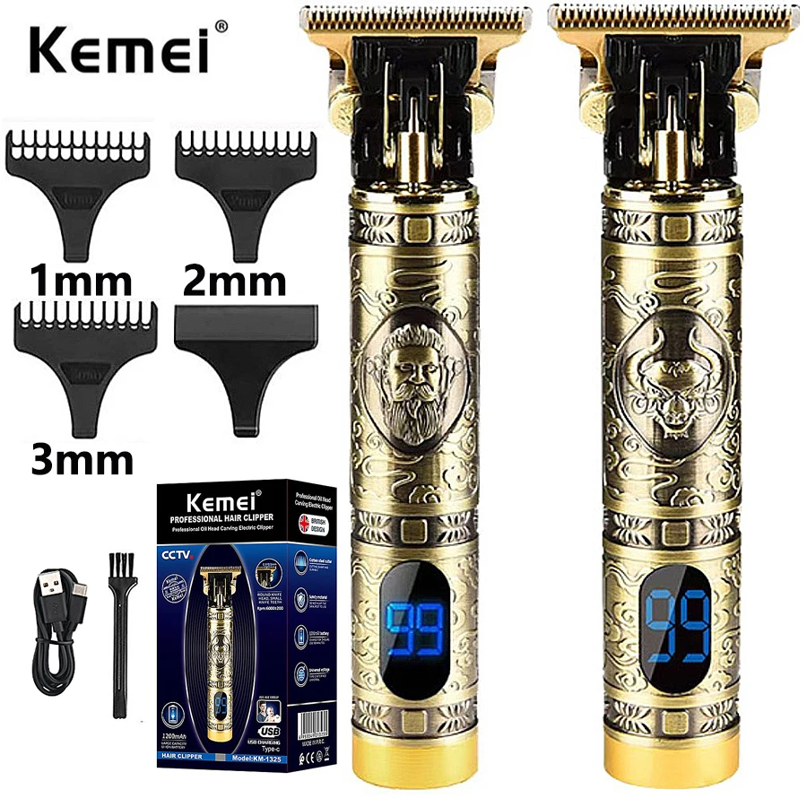 Kemei-1325 metal housing hair trimmer for men professional lithium LCD Display beard clipper electric edge hair cut machine