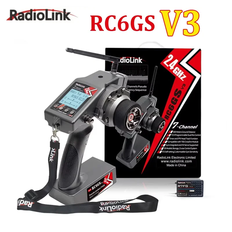 Radiolink RC6GS V3 2.4G 7 Channel Radio Transmitter with R7FG Receiver Gyro Telemetry Included Remote Controller for RC Car Boat