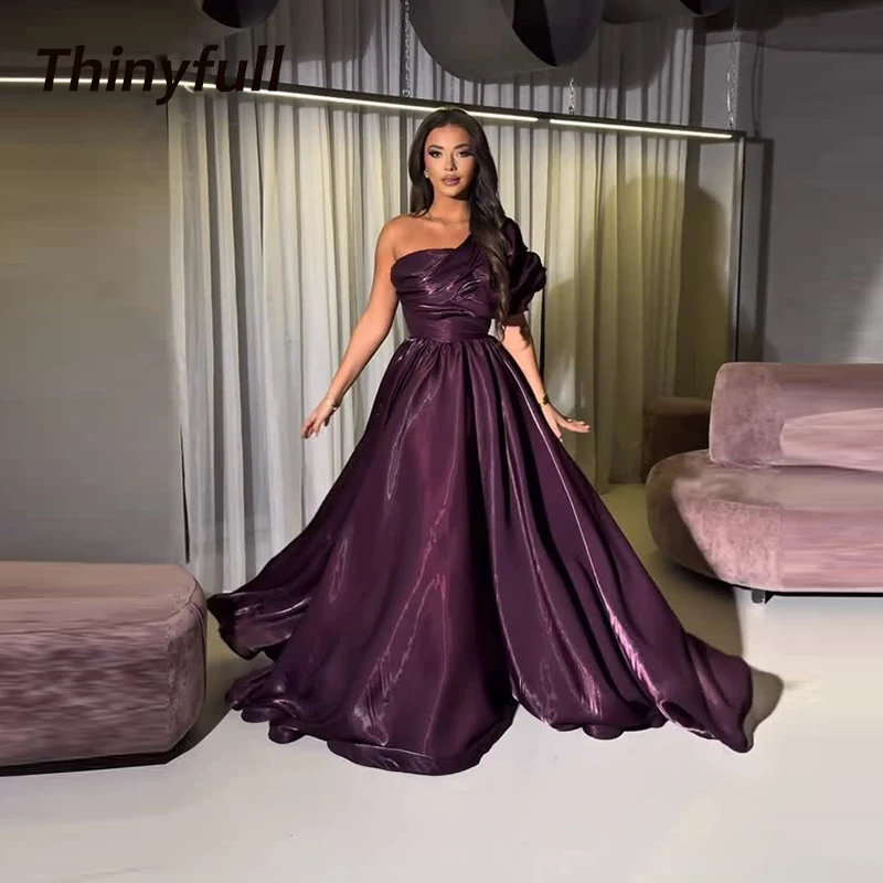

Thinyfull A-line Prom Dresses One Shoulder Sleeveless Evening Party Gown Long Formal Occasion Dress robes de soirée Customized