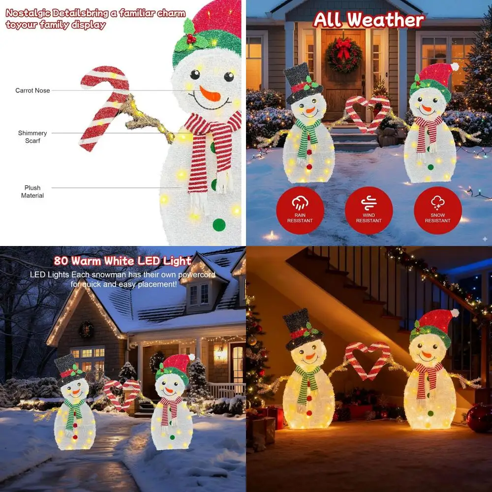 

Christmas Outdoor Decorations: 32 Light Up Snowman Pair, Warm White LED Lights, 80 LEDs, Weather-Resistant Yard Decor
