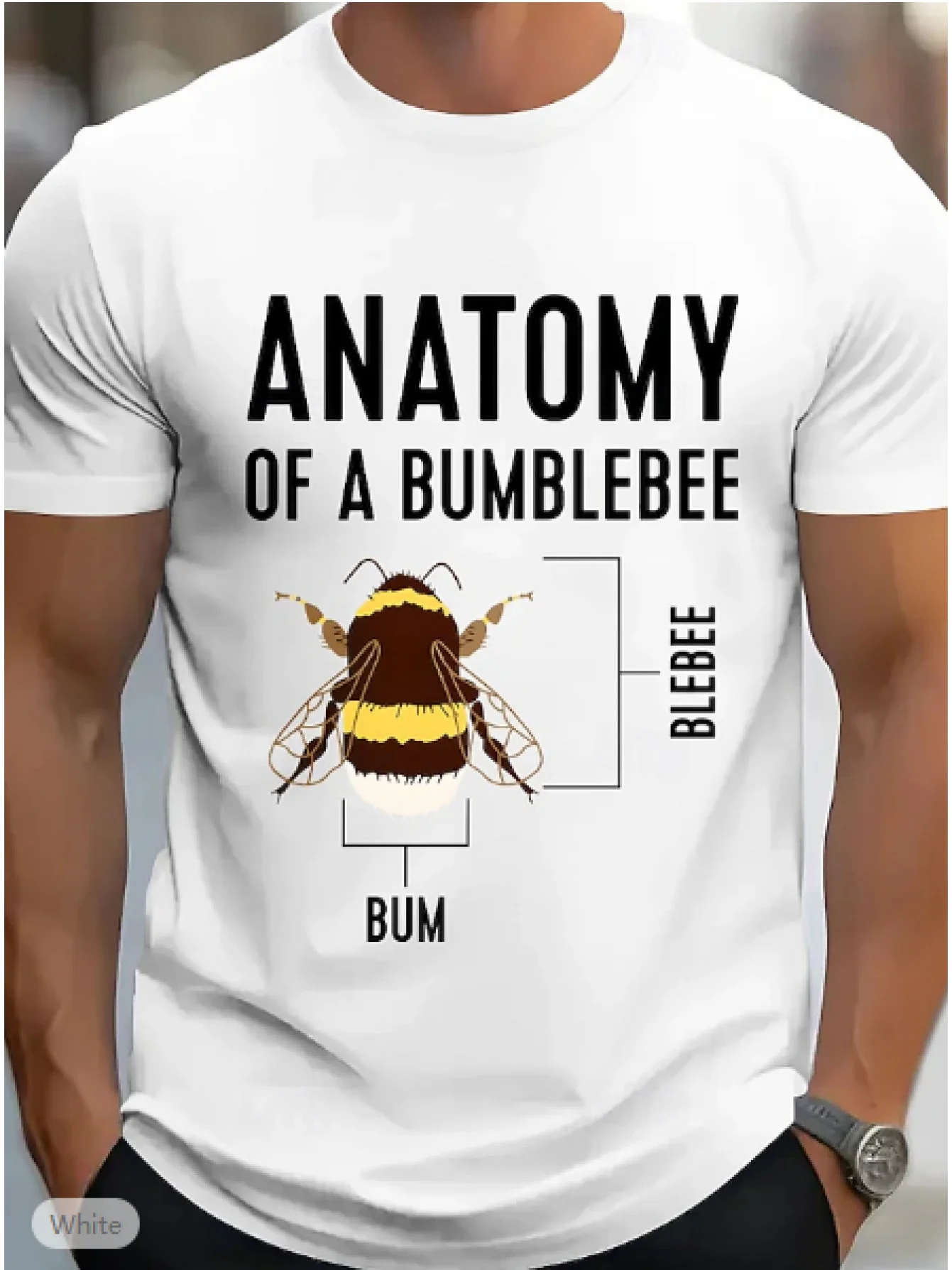 Bumblebee Anatomy Pattern Printed Pure Cotton Breathable Knitted Fabric T-shirt Suitable for Both Men and Women in Summer