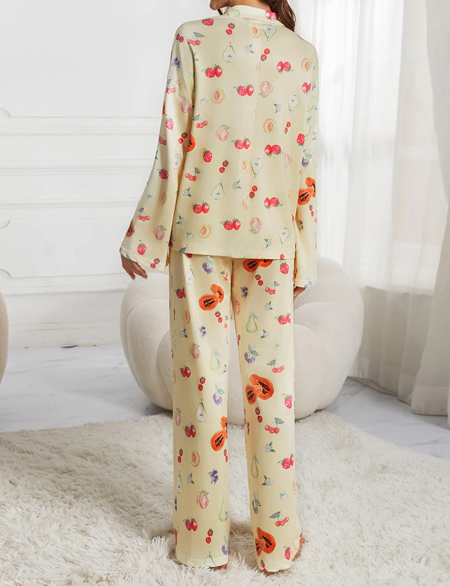 Long-sleeved printed pajamas split irregular trousers loose suit women\'s household clothes