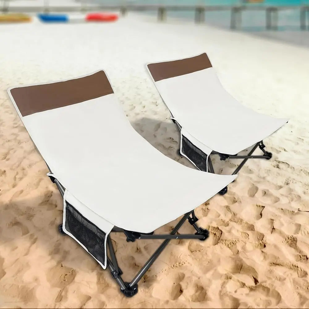 

Compact Backpa Beach Chairs 2 Pa With Adjustable Backrest & Side Pocket, Low Folding Camping Chairs For Adults, Portable