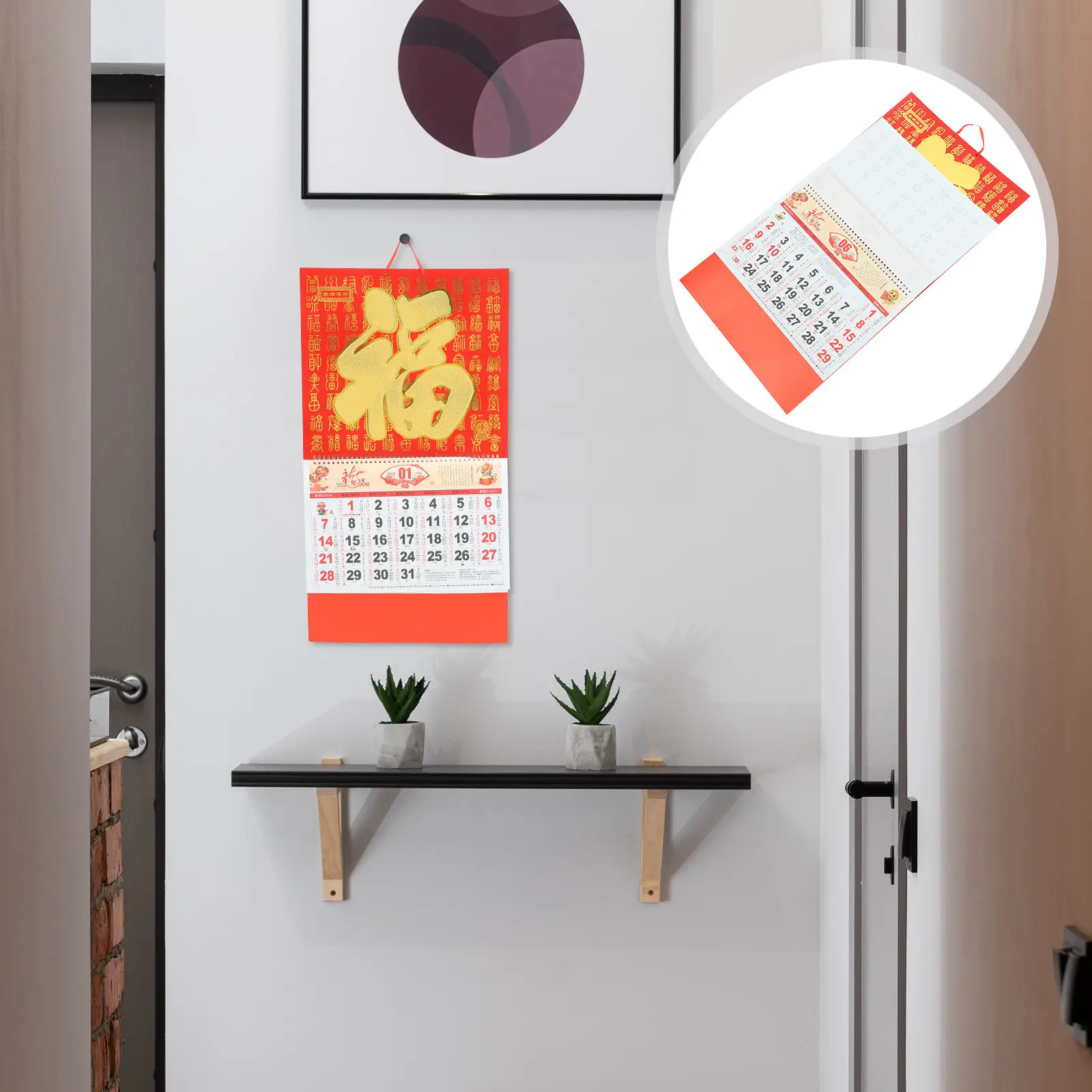 

Year of Dragon 2024 Wall Calendar Hanging Lunar Calendar with Clear Traditional Chinese Festivals Monthly Planner Thick Paper