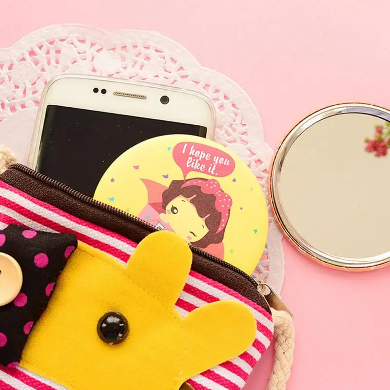 TSHOU887 Fashion Lady Portable Makeup Mirror Cartoon Pattern Portable Compact Pocket Cosmetic Mirror Mini Cute Creative Mirror