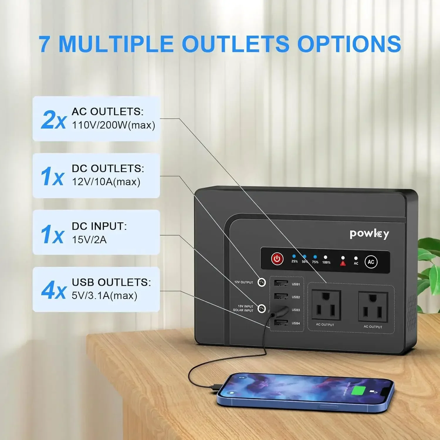 200Watt Portable Power Bank with AC Outlet, 42,000mAh Rechargeable Backup Lithium Battery, 110V Pure Sine Wave AC Outlet