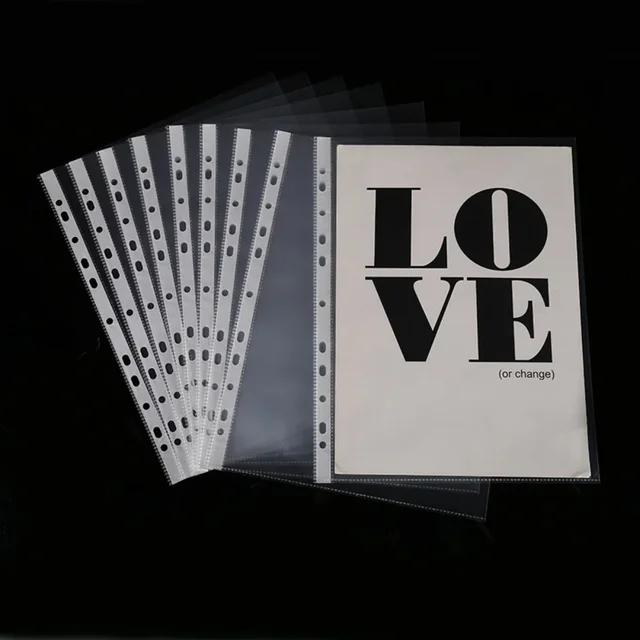 100pcs 11 Holes Thickening Transparent Plastic Punched File Folders A4 Document Sleeves Protector Office Supplies 6
