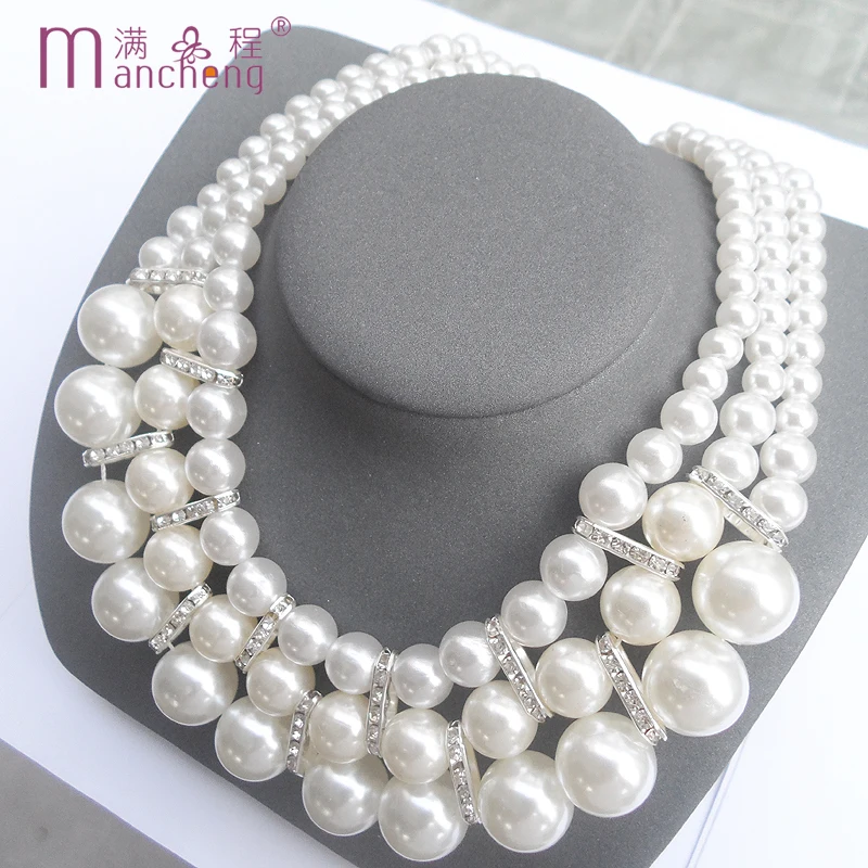 official-website 2 rupee item 3Layer Bead Chain Pearl Choker Necklace Big Chunky Goth Chocker Jewelry Neck Pendant Collar Women