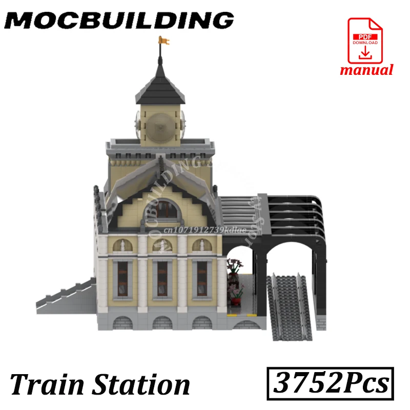 City Central Train Station Building Set Blocks MOC Building Vintage Railway Station Platform Bricks Construction Toys Gifts