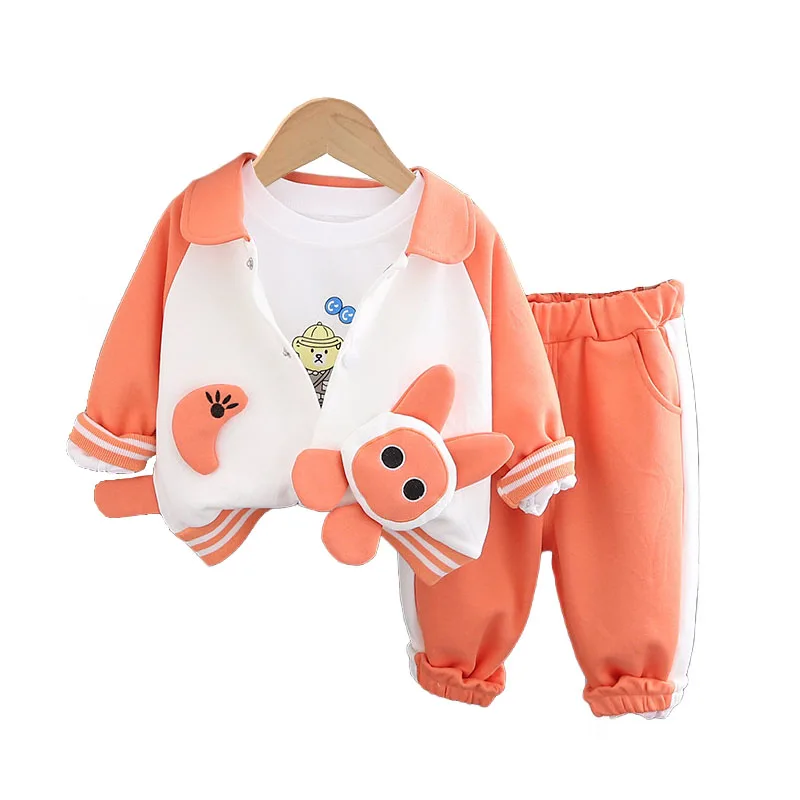 

Toddler Boys' Autumn Clothes 2024 Lovely Casual Cartoon Patchwork Cardigan Coats + T-shirts + Pants for Children's Tracksuit Set