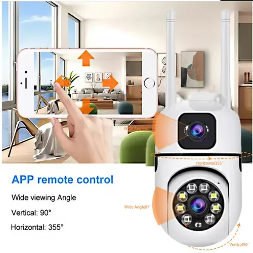 Imagen 2 del producto Cámara IP Wifi HD de 8MP, cámaras de seguridad inalámbricas para exteriores con doble lente, visión nocturna en Color PTZ, Monitor de bebé para el hogar, detección automática de movimiento