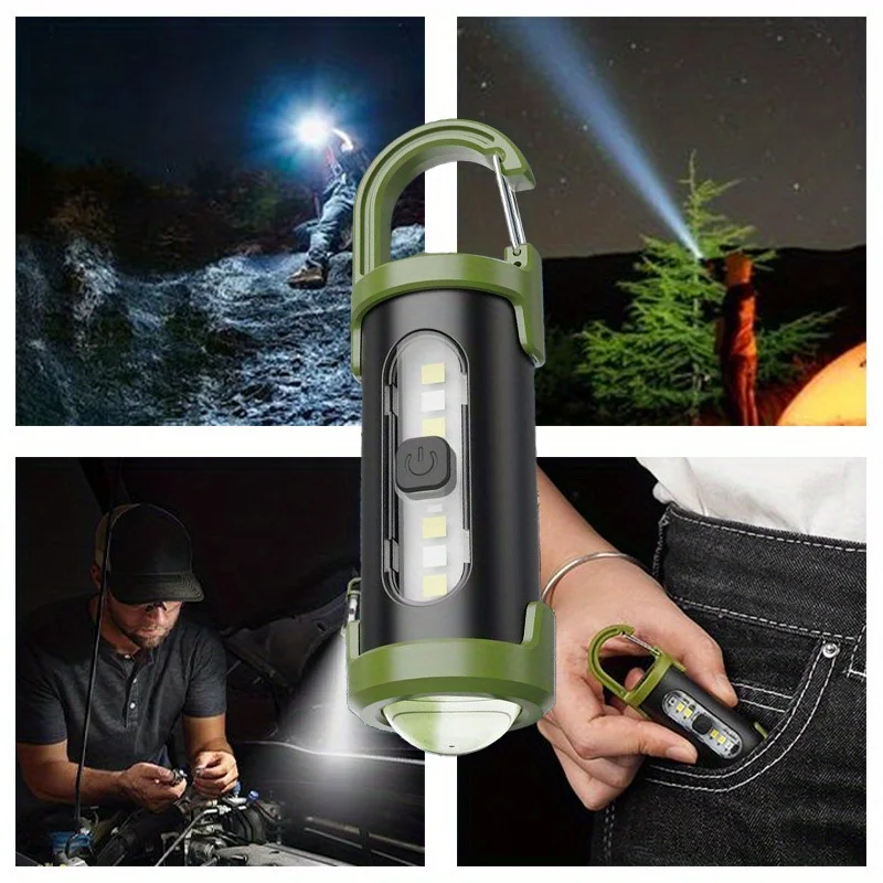 Powerful Mini COB LED Keychain Flashlight USB Rechargeable Hanging Work Light Waterproof Keyring Camping Walking Pocket Lamp
