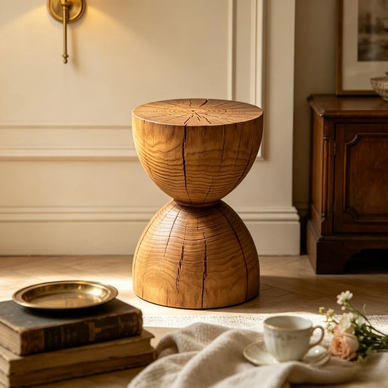Wood Stump Stool Round Side Table Seat Plant Stand Solid Wood Rustic Natural Multi-Purpose for Living Room Bedroom Home