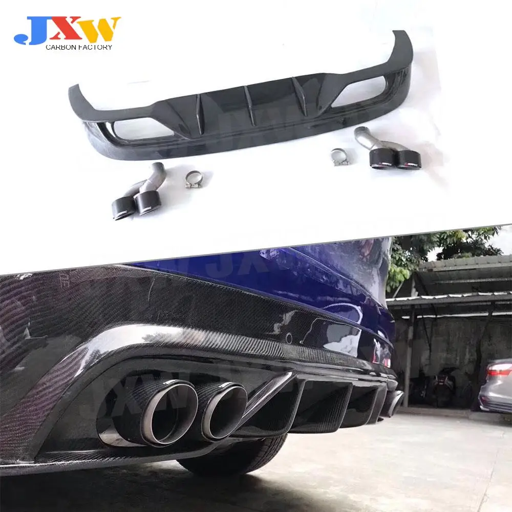 Carbon Fiber Car Rear Bumper Lip Diffuser With Steel Exhaust Muffler Tips For Jaguar F-PACE 2016-2018 Back Bumper Guard