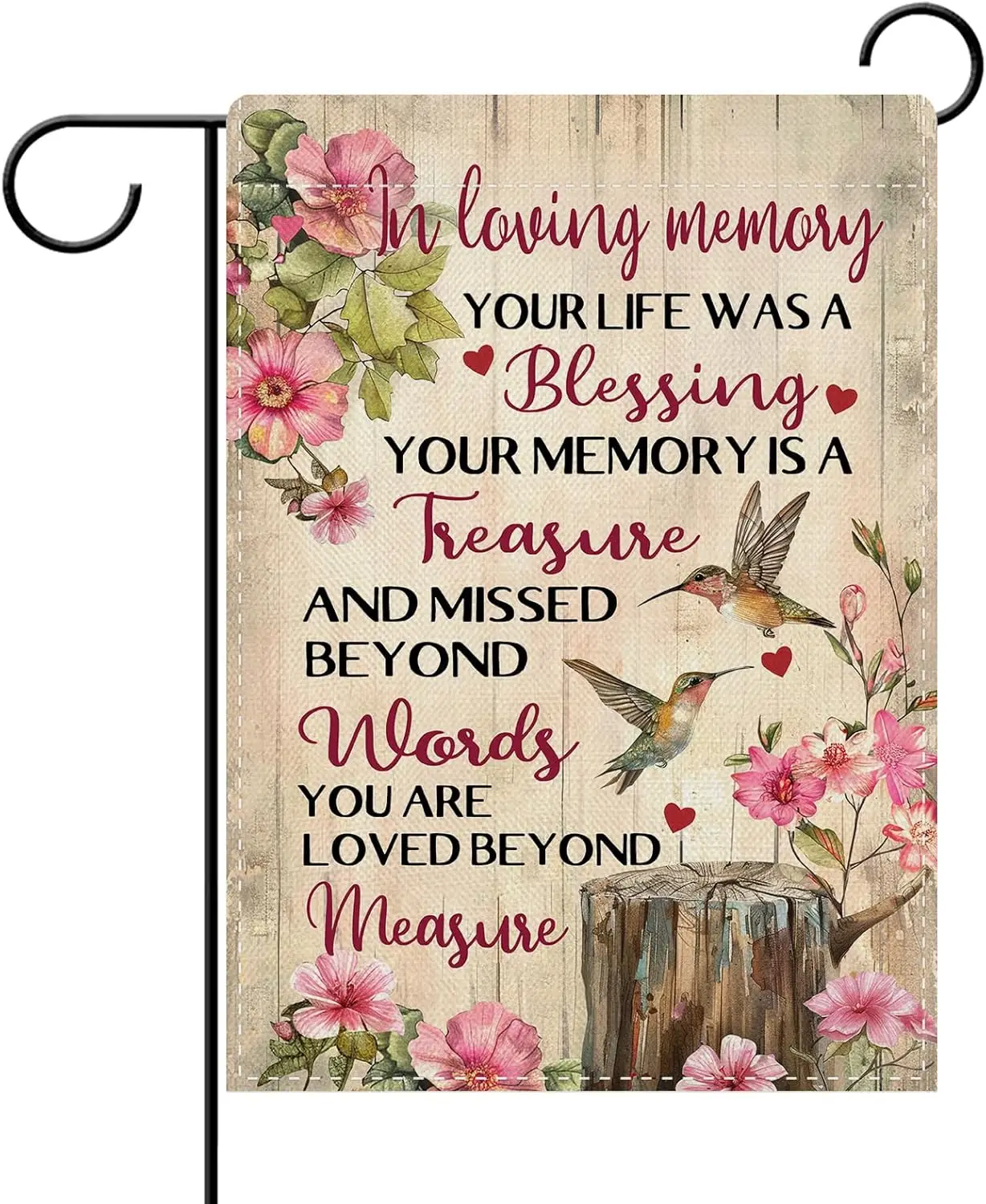 Dyrenson Memorial Hummingbird Bandera decorativa floral para jardín, en memoria amorosa, flor, granja, patio, decoración exterior del hogar, LLE