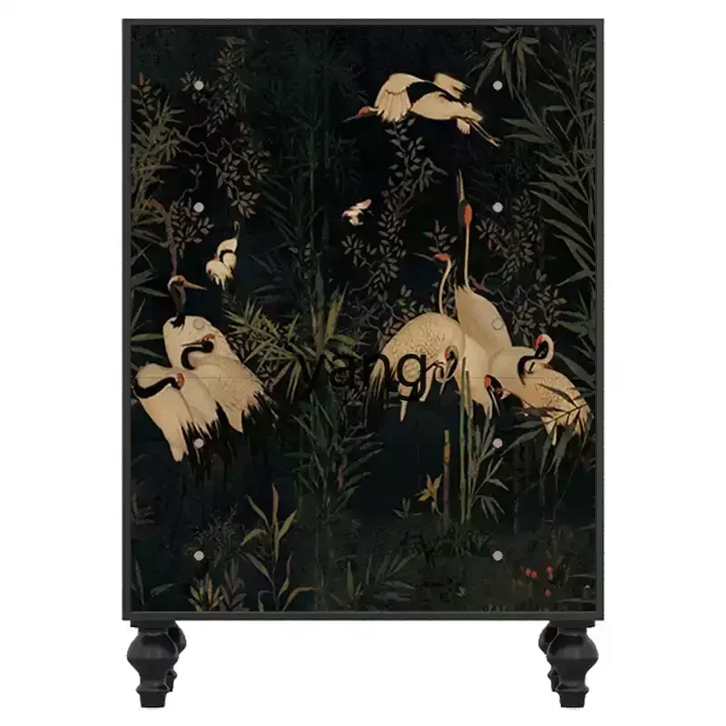

Lhh Chinese retro wind crane light luxury decorative sofa living room chest of drawers