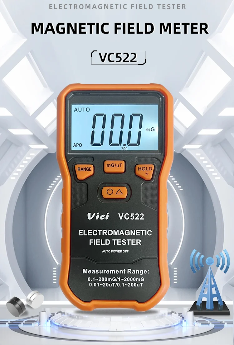 Vici VC522 SCM/CNAS Calibrated EMF Meter, Low Frequency Magnetic Field Detector with Data Hold/Backlit/Unit Conversion