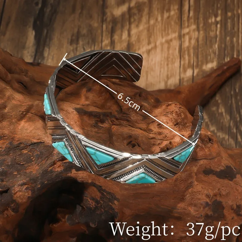 Southwest Style Cluster Cuff Statement Bracelet for Bohemian Lover Adjustable Vibrant Turquoise Engraved Geometric Cuff Bracelet