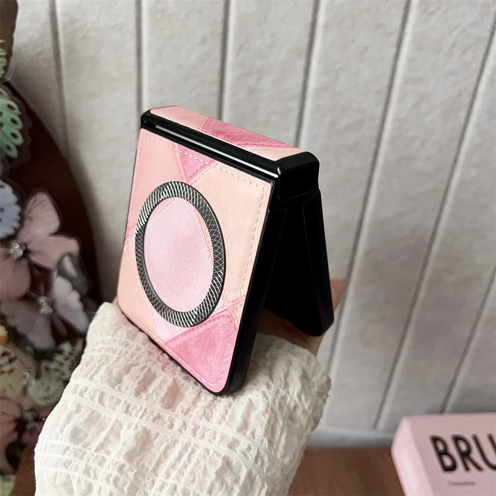 สีสัน Splicing หนังแม่เหล็กสําหรับ Samsung Z Flip 7 6 5 zflip 4 3 5G สําหรับ Magsafe ไร้สายชาร์จบานพับฝาครอบ