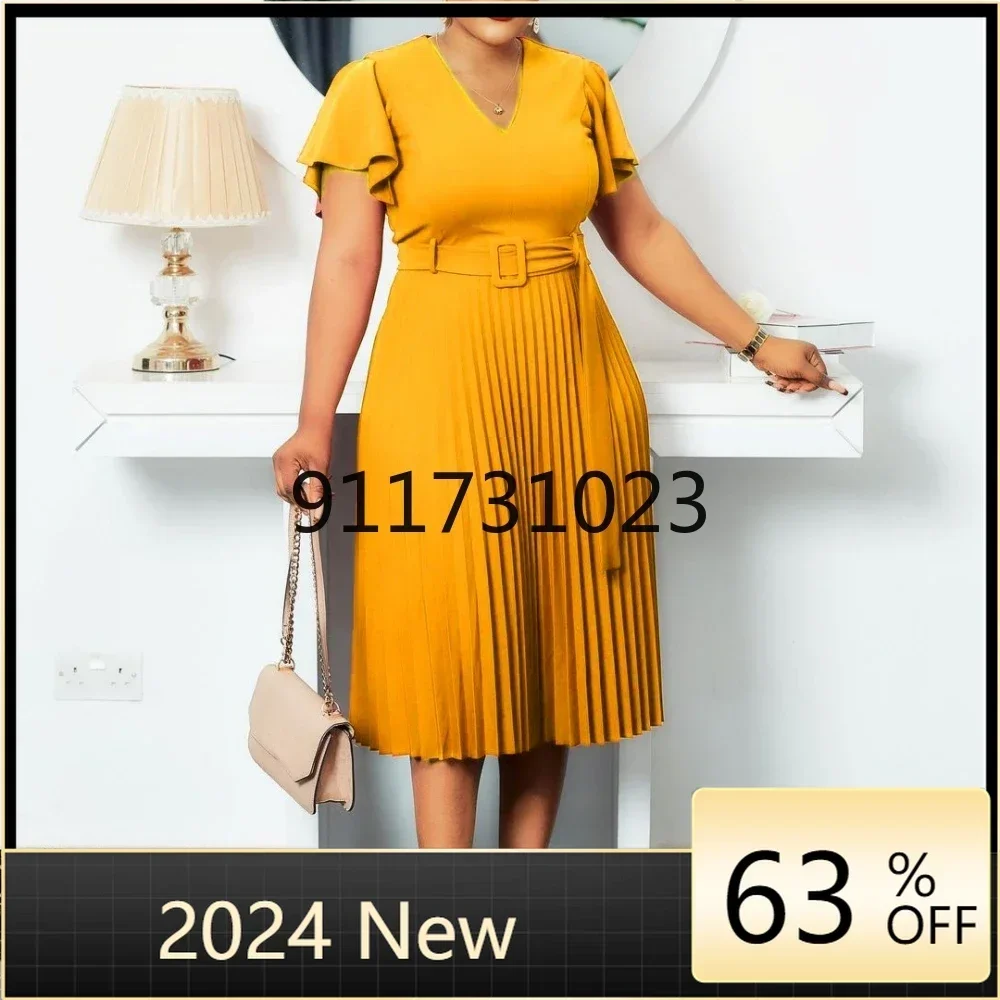 

Summer 2024 New Arrival Fashion African Women V-neck Short Sleeve Plus Size Dress African Dresses for Women African Clothing