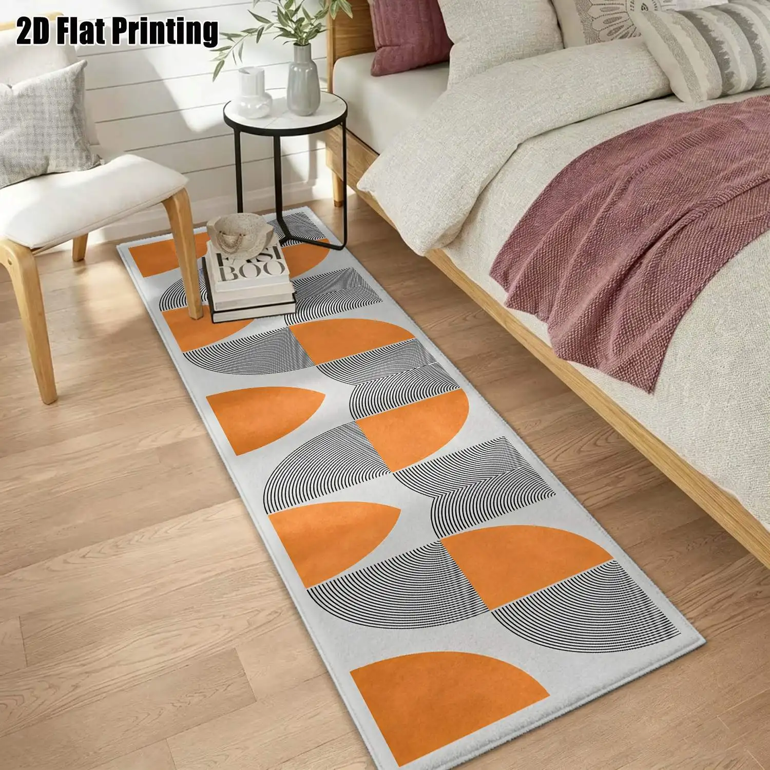 1Pc 2D Printed Long Strip Runner Rug, Orange-Gray Geometric Patchwork, Nordic/Instagram/Modern Minimalist Style, Machine Washable, Multi-Size, Ideal for Entryway, Hallway, Bedroom, Living Room Home Decor