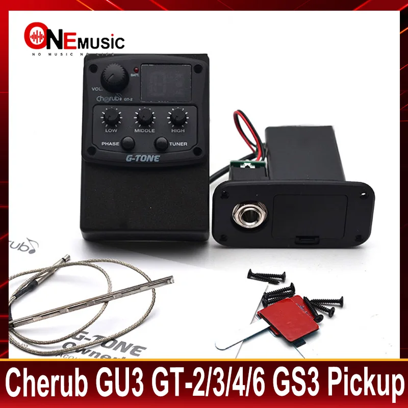 Cherub G-Tone Series Acoustic Guitar Preamp GU3 GT-2/3/4/6 GS-3 3-Band EQ Equalizer LED Tuner Black