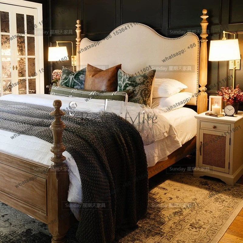 

French retro solid wood bed medieval solid wood double bed princess bed