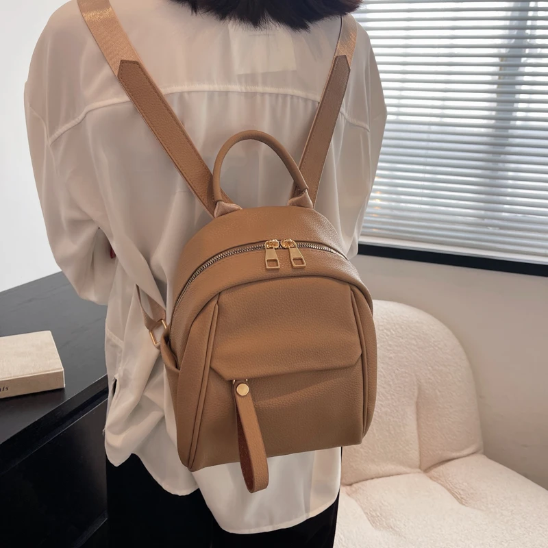 High Quality Waterproof Solid Color Leather Women Backpack College Style Travel Rucksack School Bags for Teenage Girl Boys New