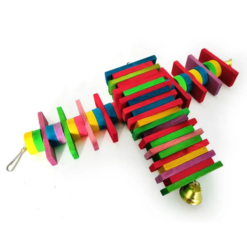 1 Set 2pcs Parrot Bite Toy Toy Bird Color Building Blocks Molars String