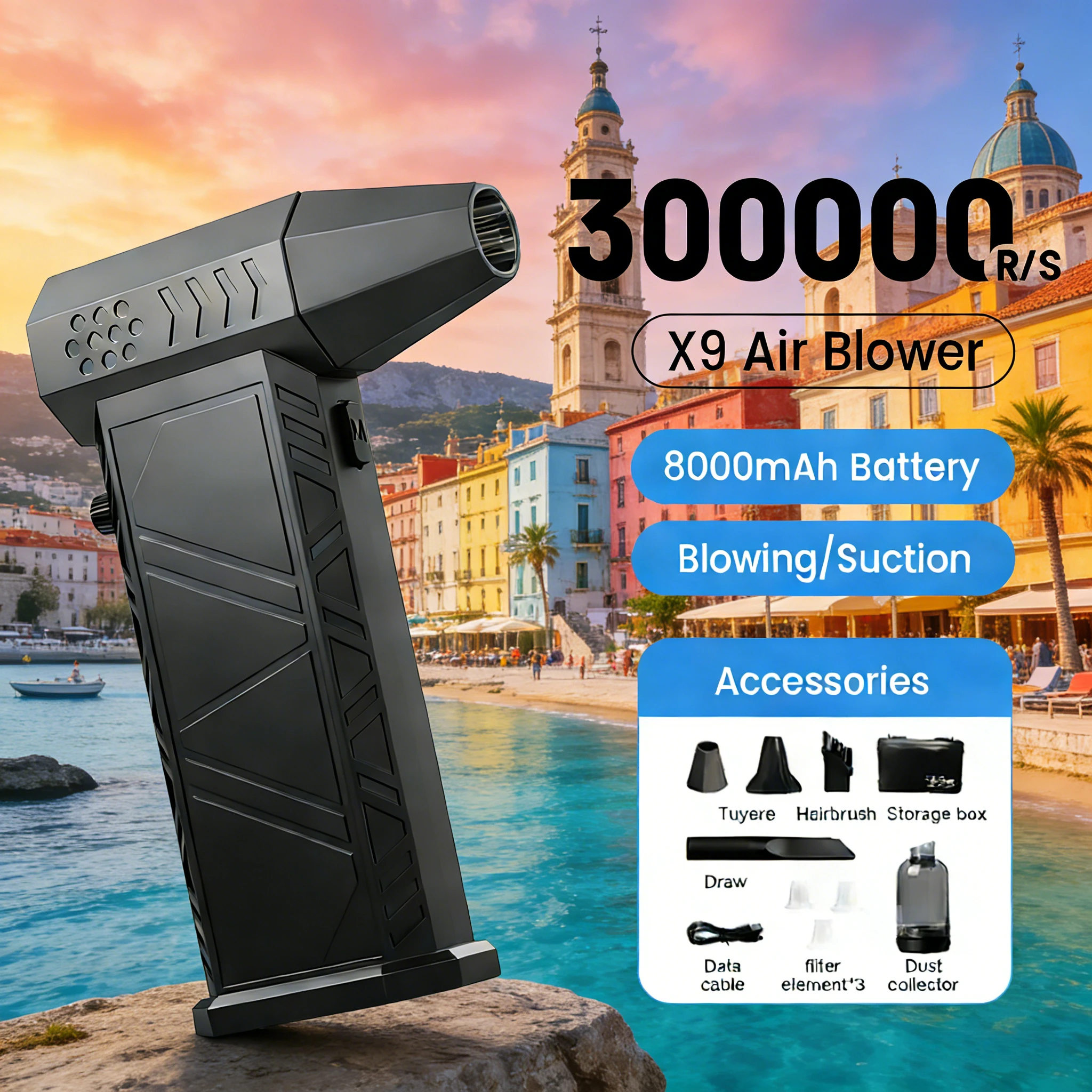 

Воздуходувка X9 Turbo Jet Blower - 300000 об/мин, бесщеточная, для очистки ПК, клавиатуры, дома и автомобиля, для различных сценариев использования