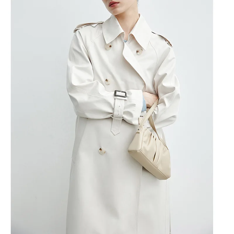 Cotton Trench Coat Heavy Medium Long Coat Women's Spring