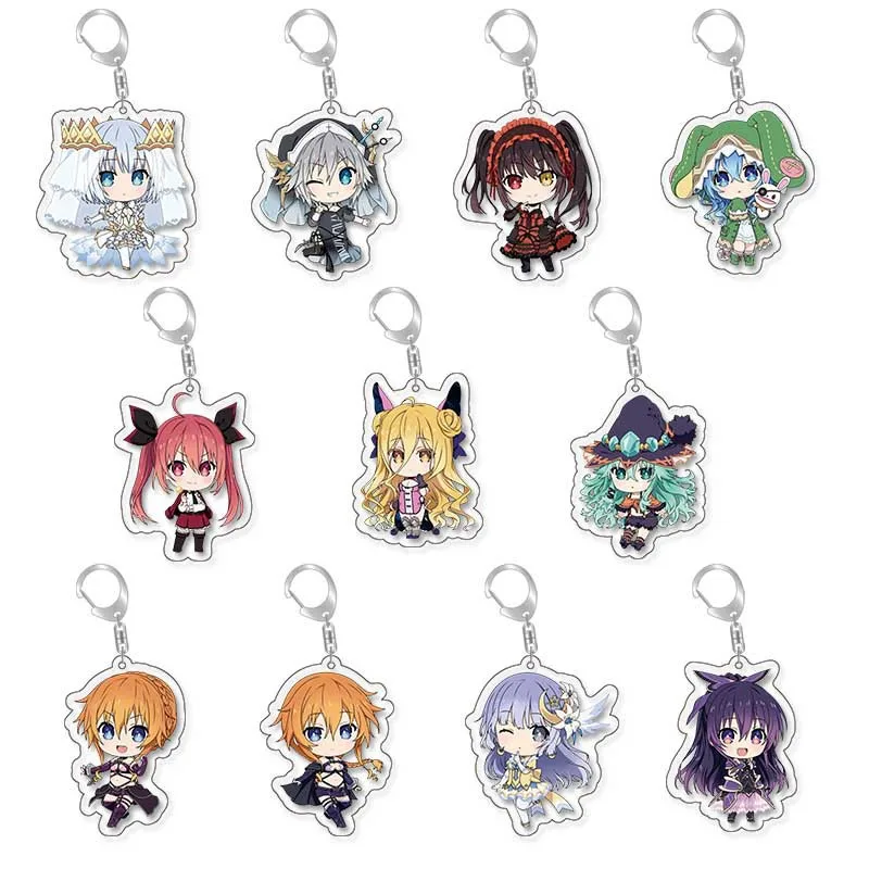 New Date A Live Anime Keychain HD Character Arcylic Cartoon Figures Keyrings Kawaii Accessories for Women Men Wedding Party Gift