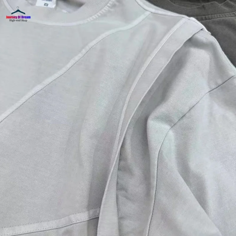 Summer Minimalist Highest Quality O-neck American Y-shaped Patchwork Retro T-shirt Cotton Loose Casual Short-sleeved T-shirt