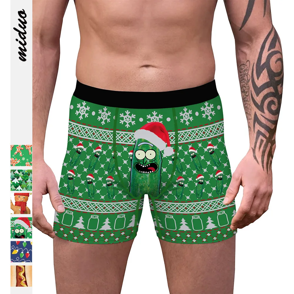 Christmas Rick Cucumber 3D Printed Mens Pouch Boxers Panties Comfort Underwear Skin-friendly Funny Summer Panty Intimates