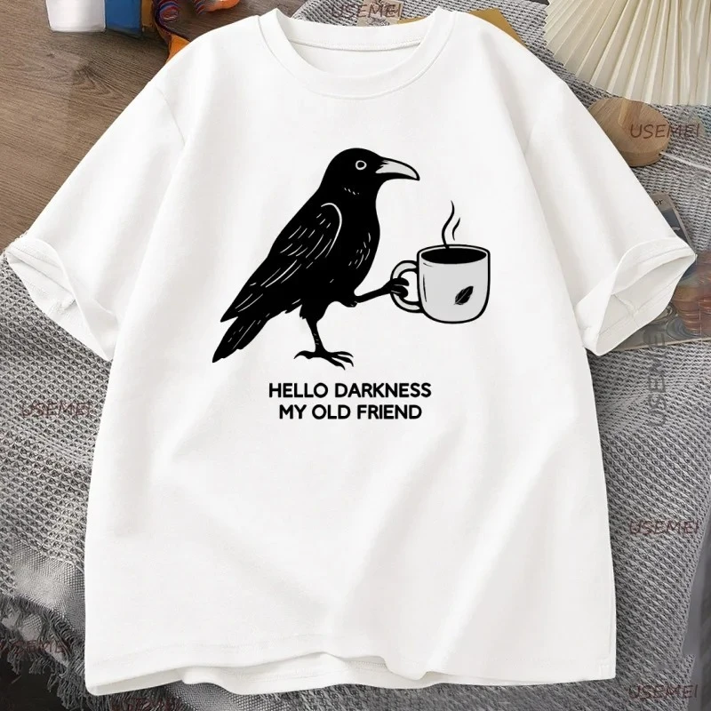Short Sleeved Round Neck Y2k Tshirt Men Clothing New in Top & Tees Mens T-Shirt Camisetas Vintage Crow Coffee Halloween