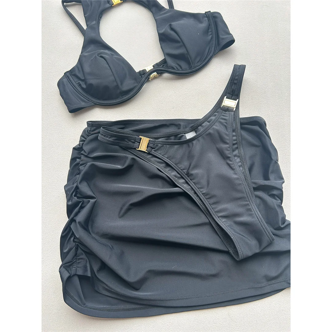 3-teiliges Bikini-Set mit Rock, Bügel-Bikini, Cut-Out-Design, Damen-Badebekleidung, dreiteiliger Bikini, Badeanzug, Badebekleidung, Schwimmbekleidung V7733 – Detail 16