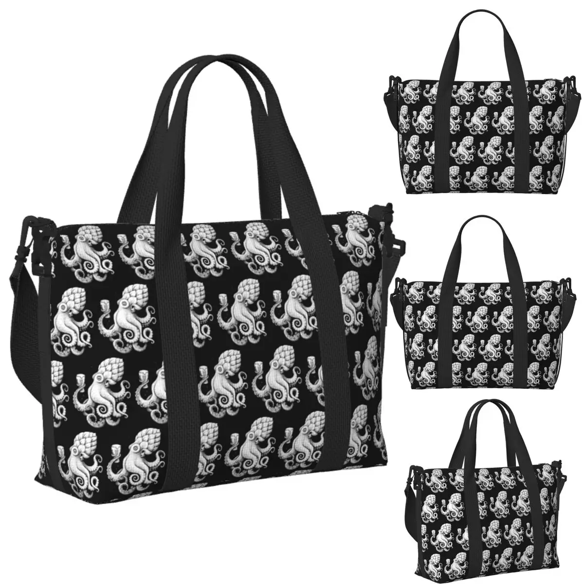 

Custom Hoptopus - The Beer Drinking Octopus Beach Travel Bag Tote Bags for Gym Yoga Women Shopping Duffle Shoulder Bag