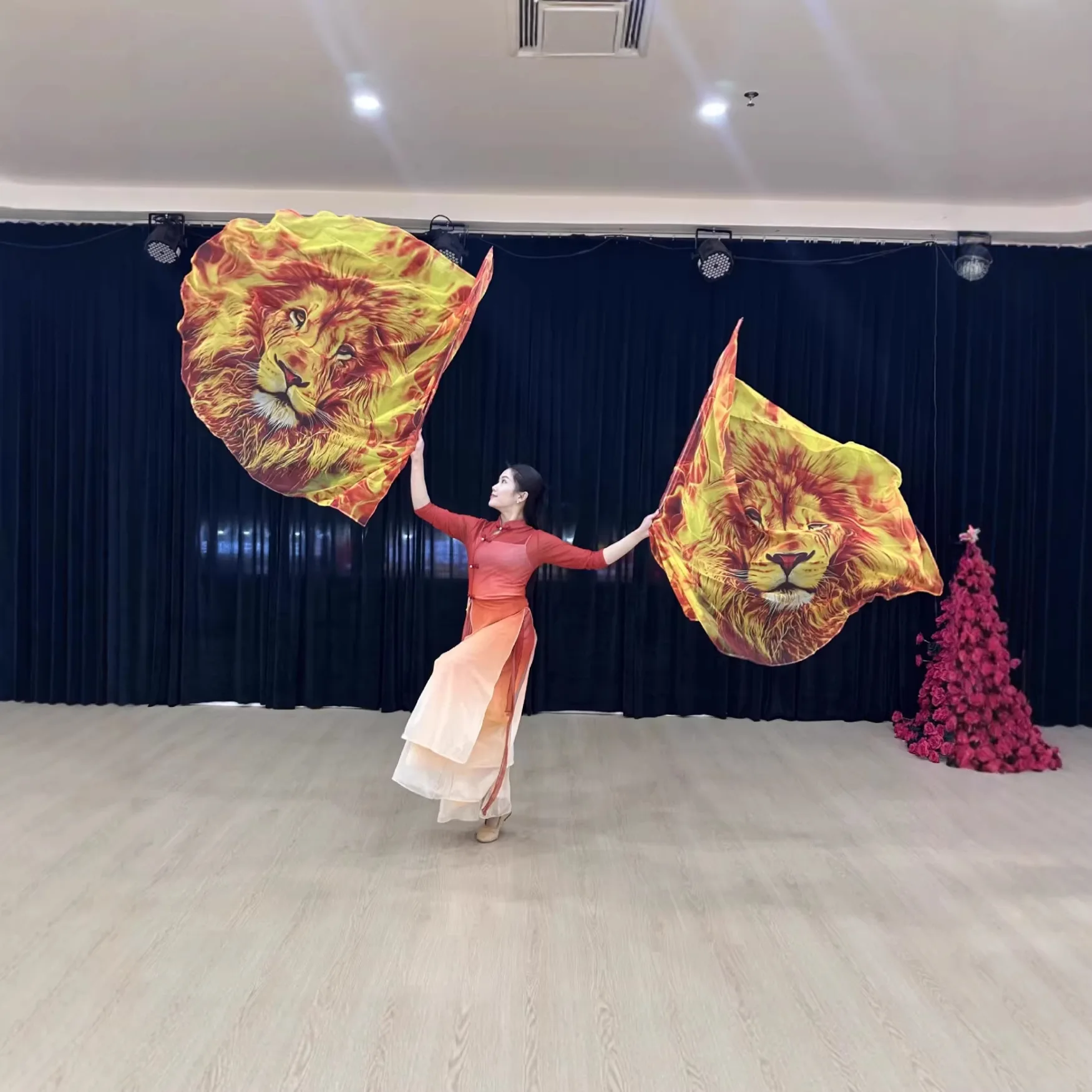 Praise Dance Props Flame Lion Flag Chiffon Performance Stage Performance Supplies Belly Dance