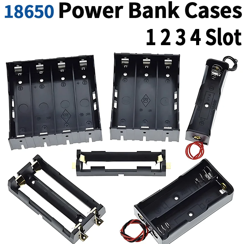 18650 Power Bank Cases 1X 2X 3X 4X 18650 Battery Holder Storage Box Case 1 2 3 4 Slot Battery Container with Wire Lead