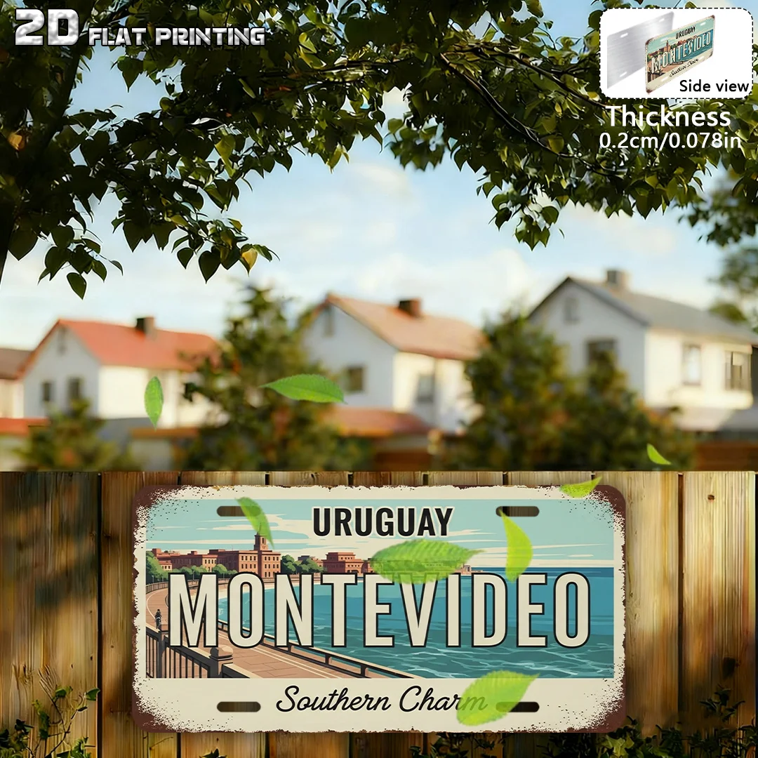 2D Flat, [2D Flat] 1pc Vintage Montevideo Uruguay City Map & Landmarks Sign - Heavy-Duty Aluminum Outdoor/ Wall Plaque (15.24cm