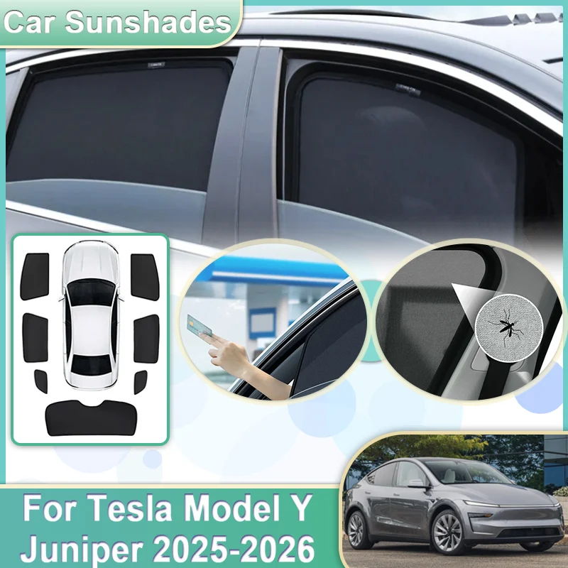 

Car Mesh Window Sunshade For Tesla Model Y Juniper 2025 2026 Sunshades Sun Visors Sun Shade Coverage Curtains Auto Accessories