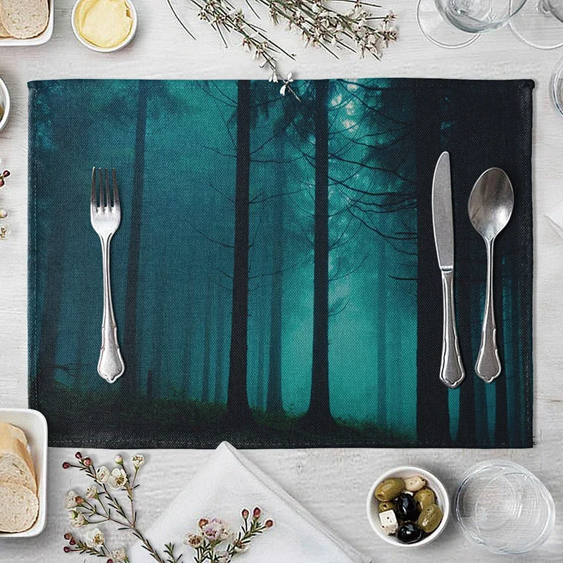 Magnificent Landscape Pattern Placemat Linen Fabric Table Mats Family Dinner Tableware Kitchen Table Mat