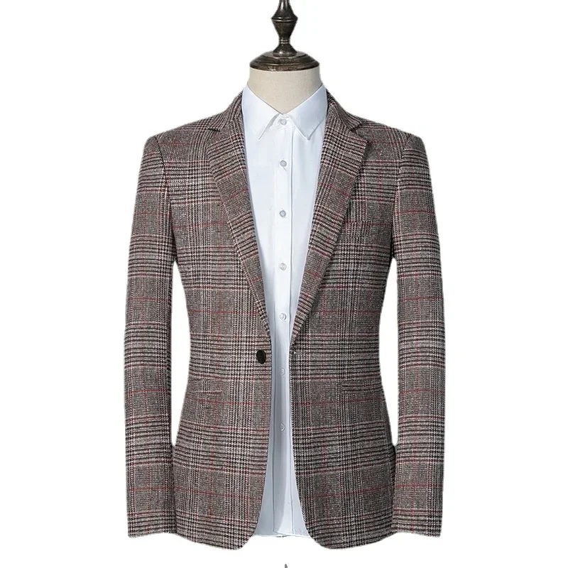 

British Style Mens Suits Blazers Fashion Plaid Casual Wedding Business Blazer Homme Slim Fit Dress Coat Terno Masculino S-4XL