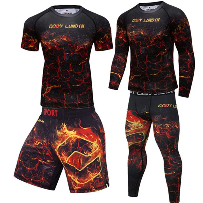 

Men's Muay Thai Men MMA Kickboxing Sport Suit MMA BJJ Rashguard T Shirts Rash Guard Fitness Tracksuit Boxing Jersey Set 10