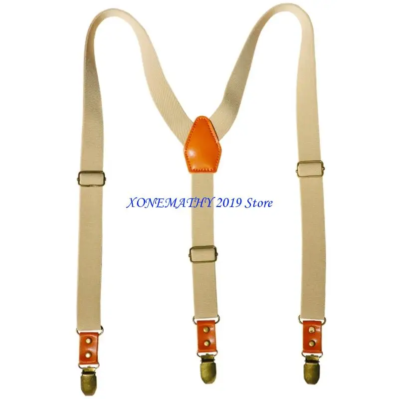 F42F Classical Rubber Brace Suspenders Straps With Secure 3 Clip Men's Accessory