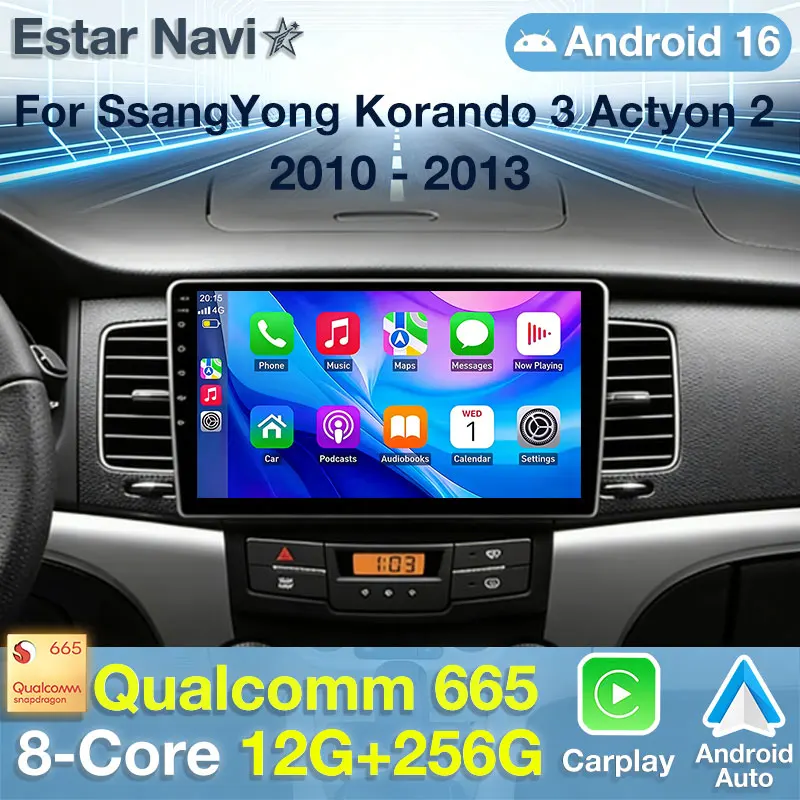 Android 16 Car Radio For SsangYong Korando 3 Actyon 2 2010 - 2013 GPS Multimedia Player Navi Head Unit Stereo 360 Camera QLED BT